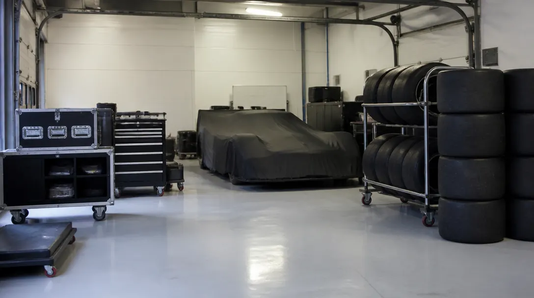 Formel 1-bil med synlig bakvinge på racerbana