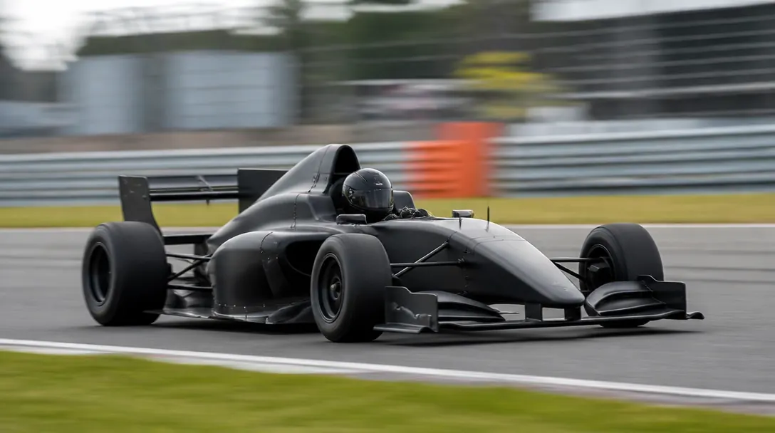 Formel 1-bil som lyfts av domkraft i depåbås under ett tävlingsstopp
