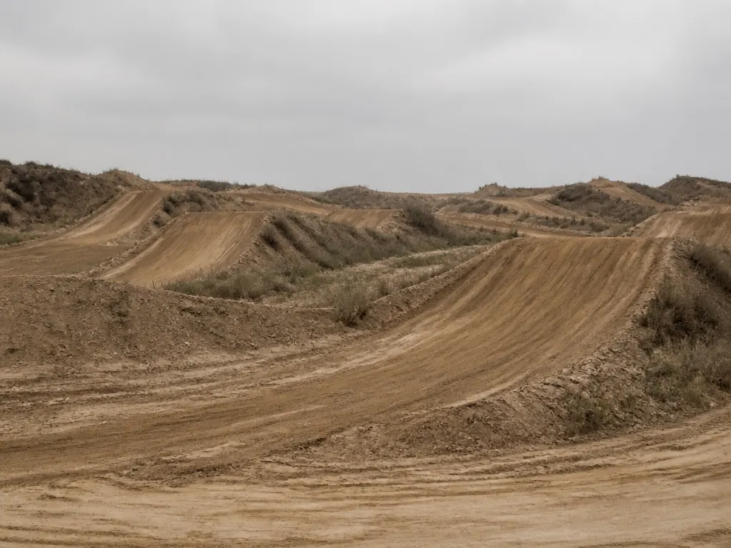 Motorcykel i luftfärd över ett hopp på en motocrossbana, jord som sprutar från bakhjulet